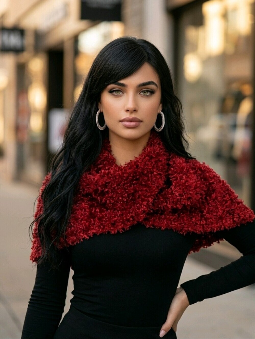 NWT Cejon Red Textured Knit Scarf
